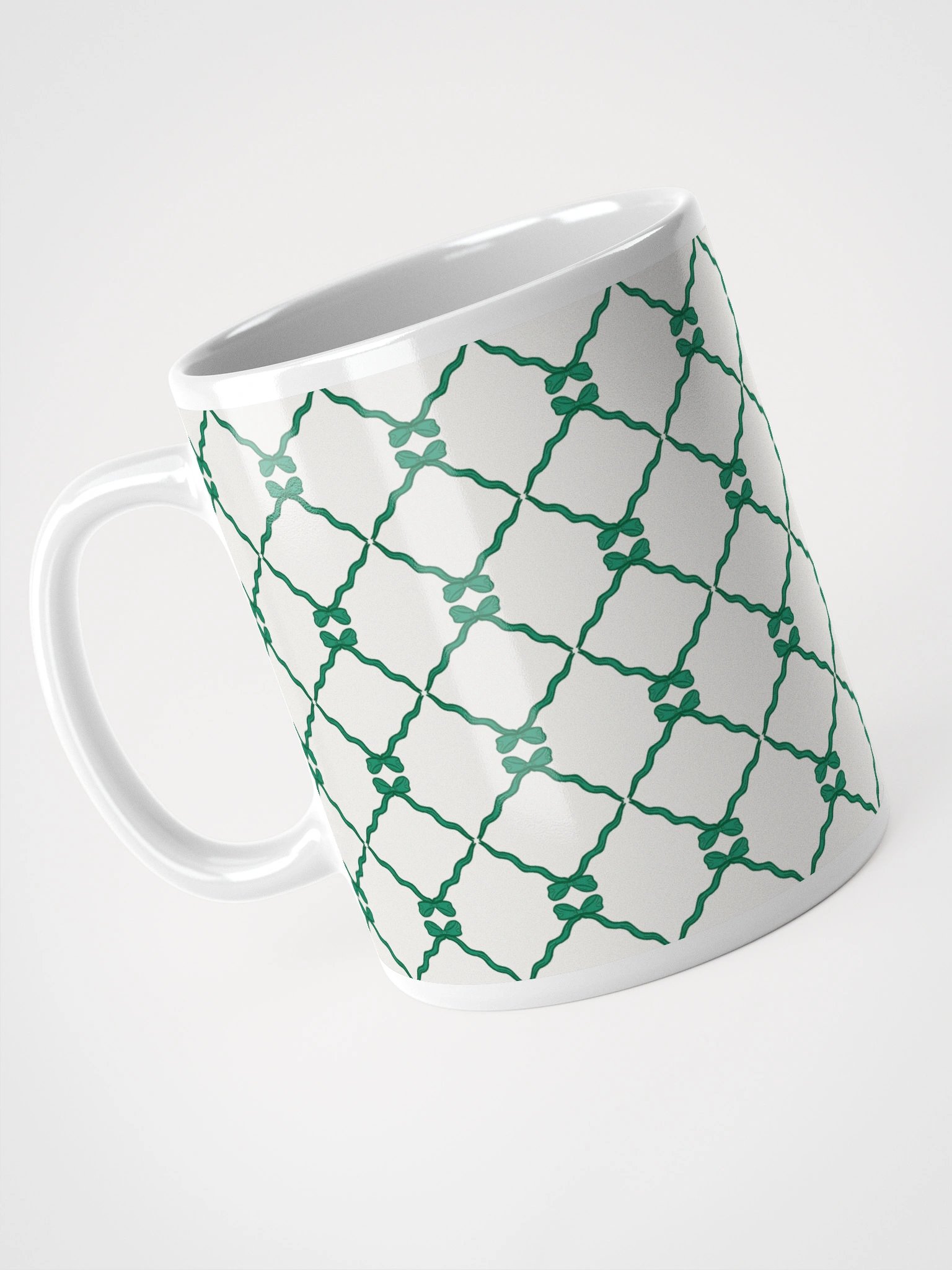 Bows and Ribbon Pattern Mug in White and Green product image (5)