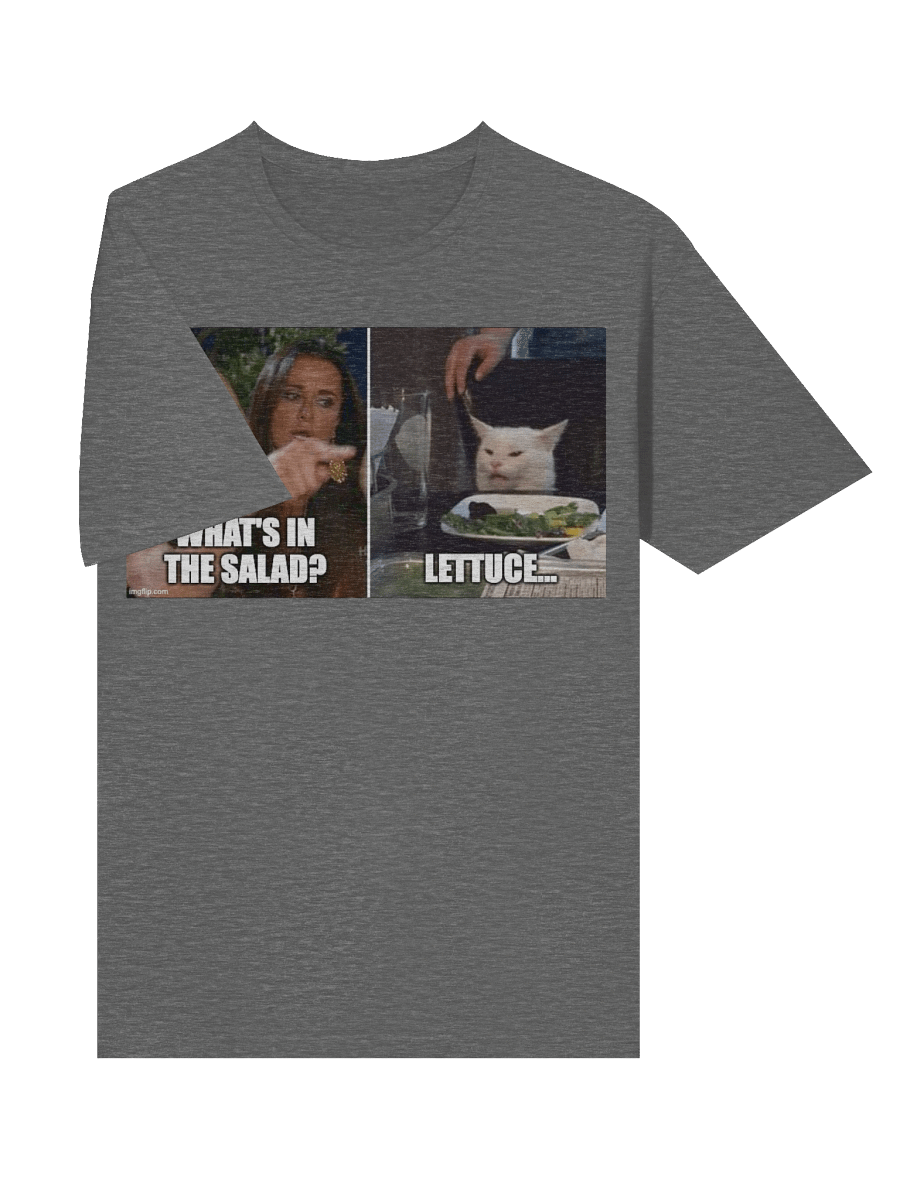 Funny Meme T-Shirt – Cat Meme Salad Tee – “What’s in the Salad? Lettuce” – Hawks Troll Shirt product image (5)