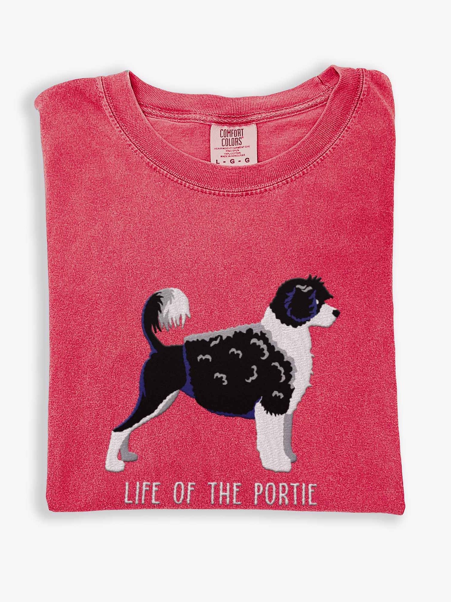 Life of the Portie T-Shirt(Embroidered) of a Portuguese Water Dog(Black & White) product image (1)