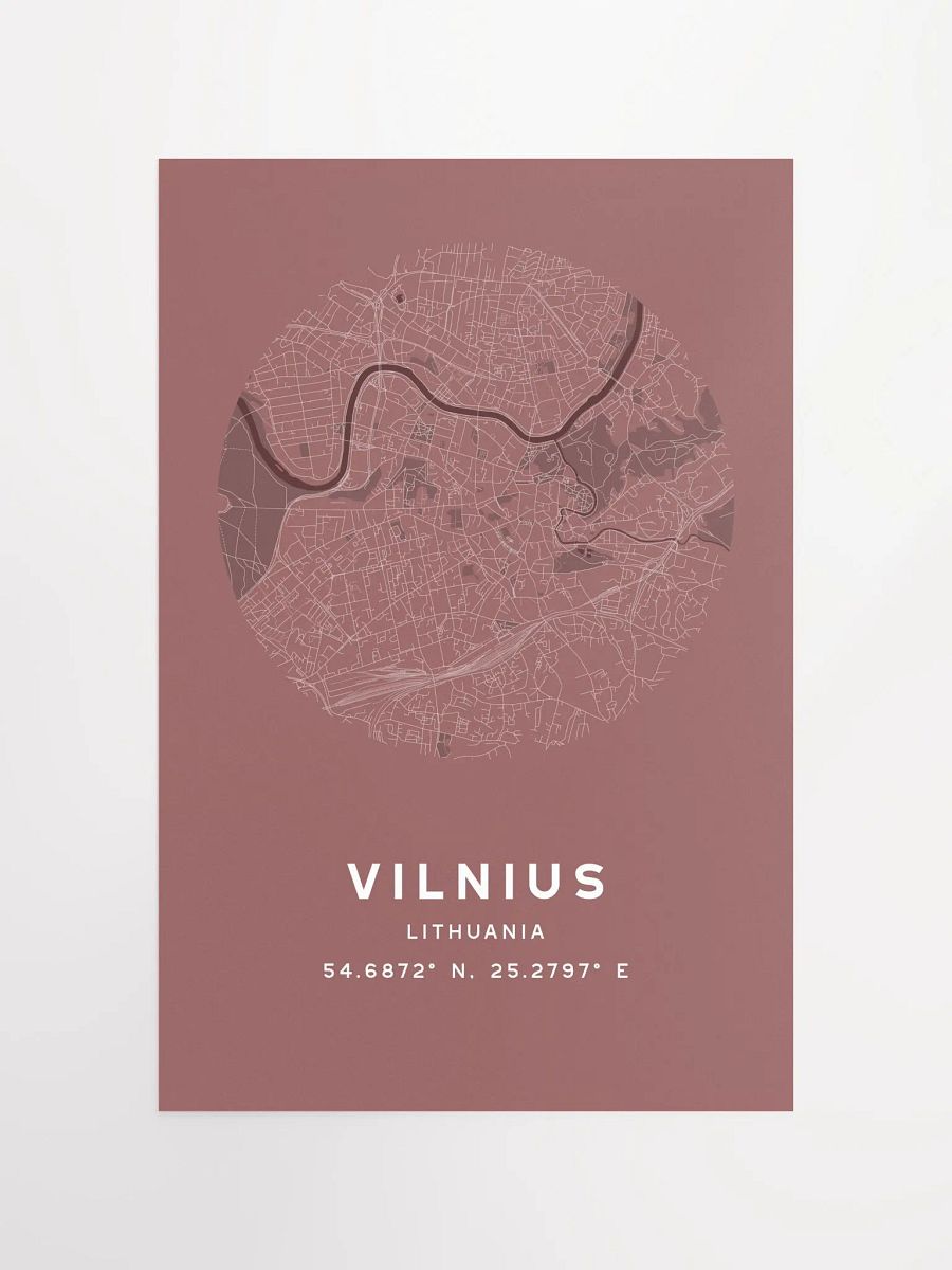 Vilnius Street Map Poster – Red Minimalist Circular City Art product image (3)