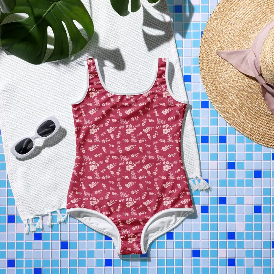 Cherry Blossoms on Magenta Youth One-Piece Swimsuit product image (5)