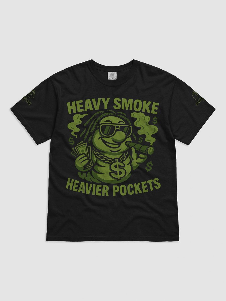 Heavy Smoke Heavier Pockets Stoner Shirt – Weed Worm Smoking Blunt Money Tee, Trippy Rasta Highlife T-Shirt, 420 Streetwear for Smokers product image (1)