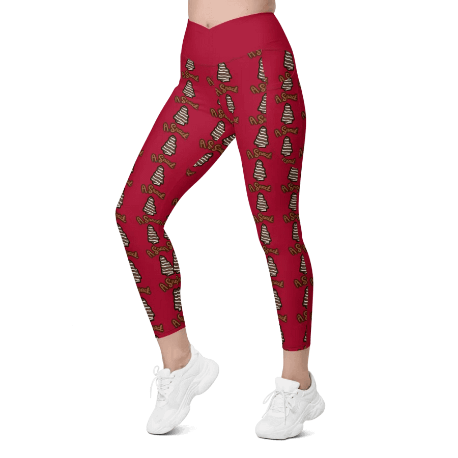 Chocolate Holiday Snack Cake All-Over Print Red Crossover Leggings with Pockets product image (6)