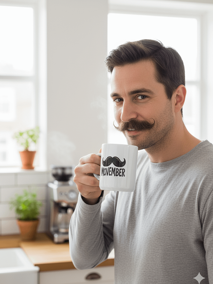 Classic Movember Moustache Mug - Men's Health Awareness Coffee Cup product image (1)