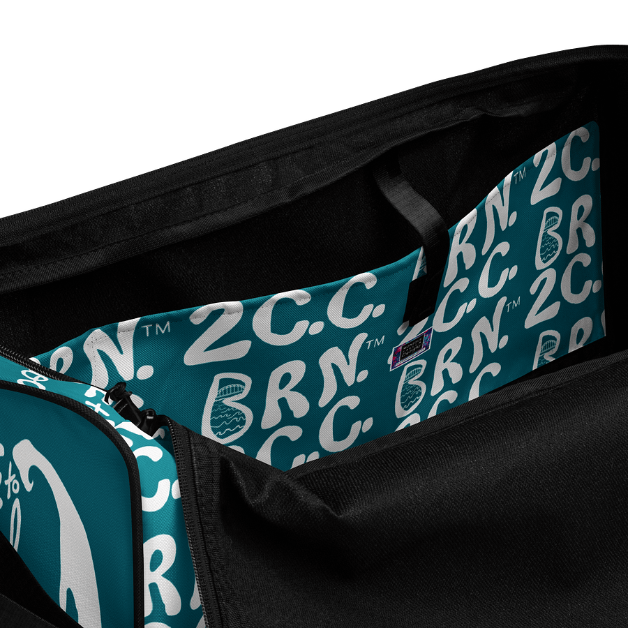 BOURNE to Cape Cod™ | Duffle Bag | BRN.2C.C.™ | Coastal Gym & Travel Gear | 22" All-Over Print Weekender | White Logos on Calm Medium Blue product image (6)