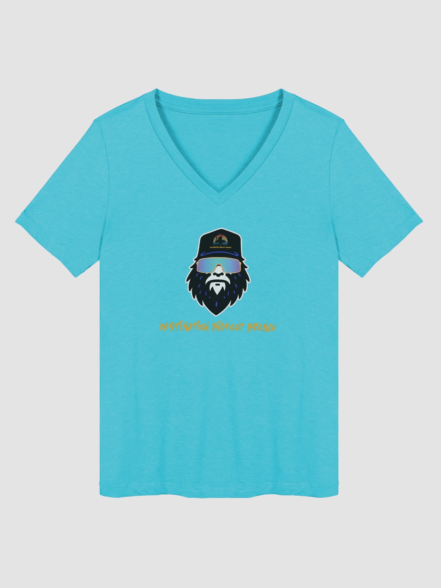 Destination Bigfoot Bronco Bigfoot Logo Bella+Canvas Women's Relaxed V-Neck T-Shirt (Turquoise) product image (1)
