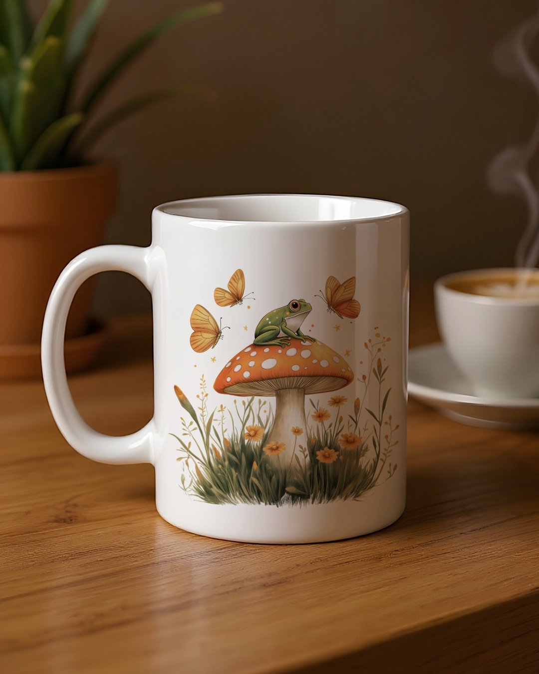 Whimsical Frog Mushroom Coffee Mug (White) product image (2)