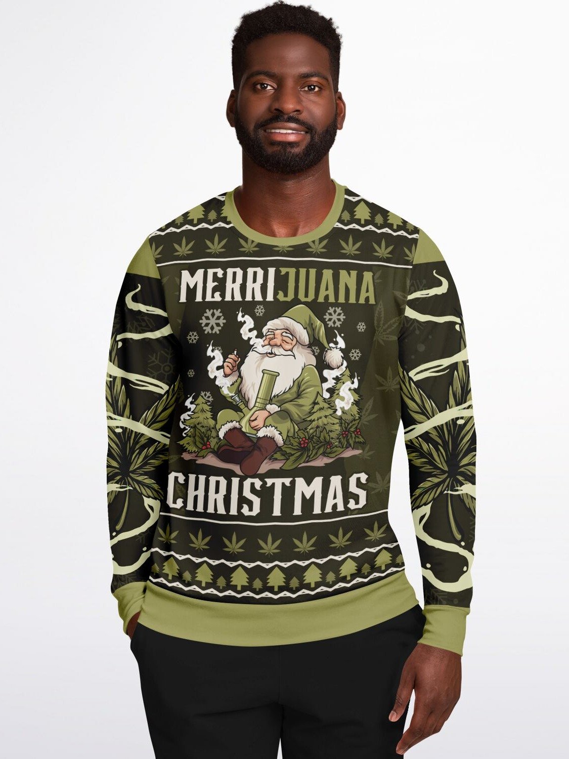 Merrijuana Christmas Sweater | Funny W**d Santa Holiday Sweatshirt | 420 Festive Outfit | Stoner Christmas Winter Outfit product image (3)