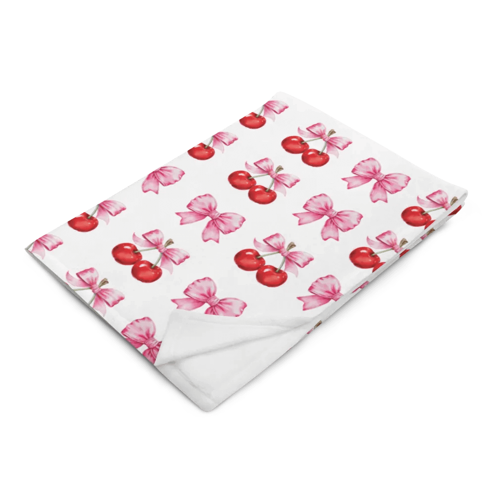 Pink Bows and Cherries Throw Blanket - Cute and Cozy Decor product image (5)