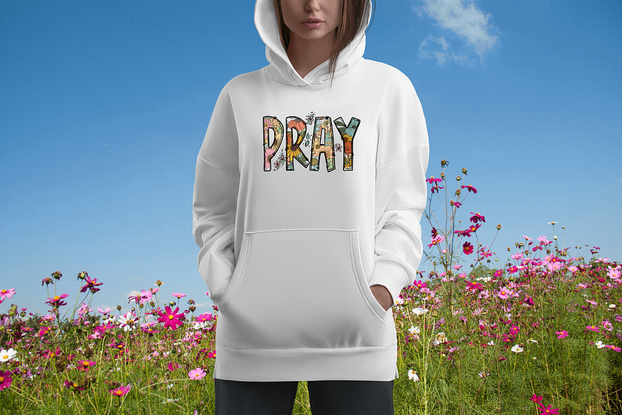 Boho PRAY Graphic Sweatshirt with Flowers product image (21)