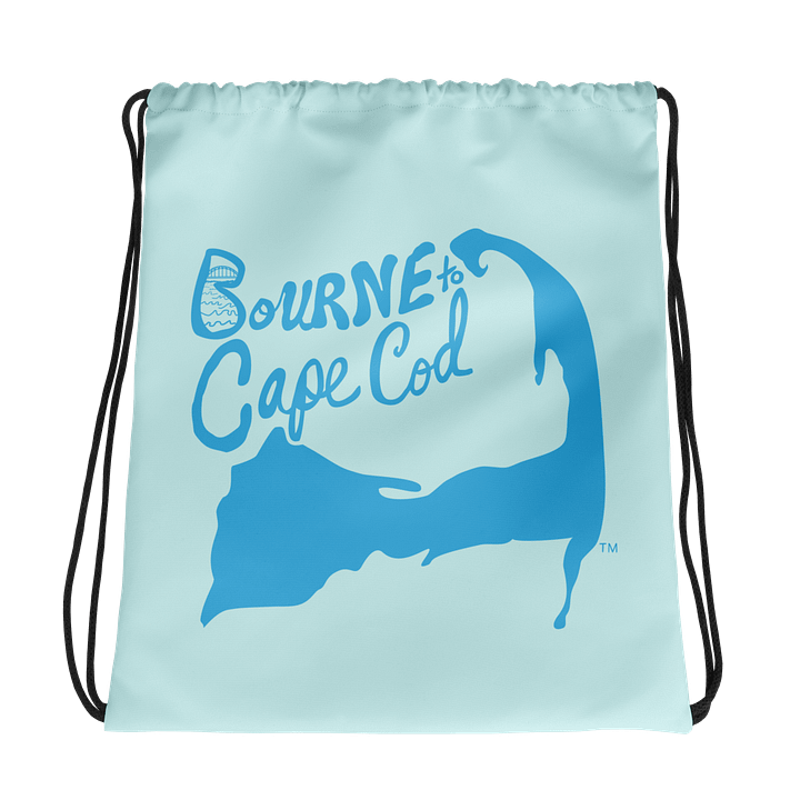 BOURNE to Cape Cod™ | Drawstring Bag | Beach-to-Gym Grab & Go | Coastal Vibe Sackpack Essential | Deep Sky Blue Logo on Light Blue product image (1)