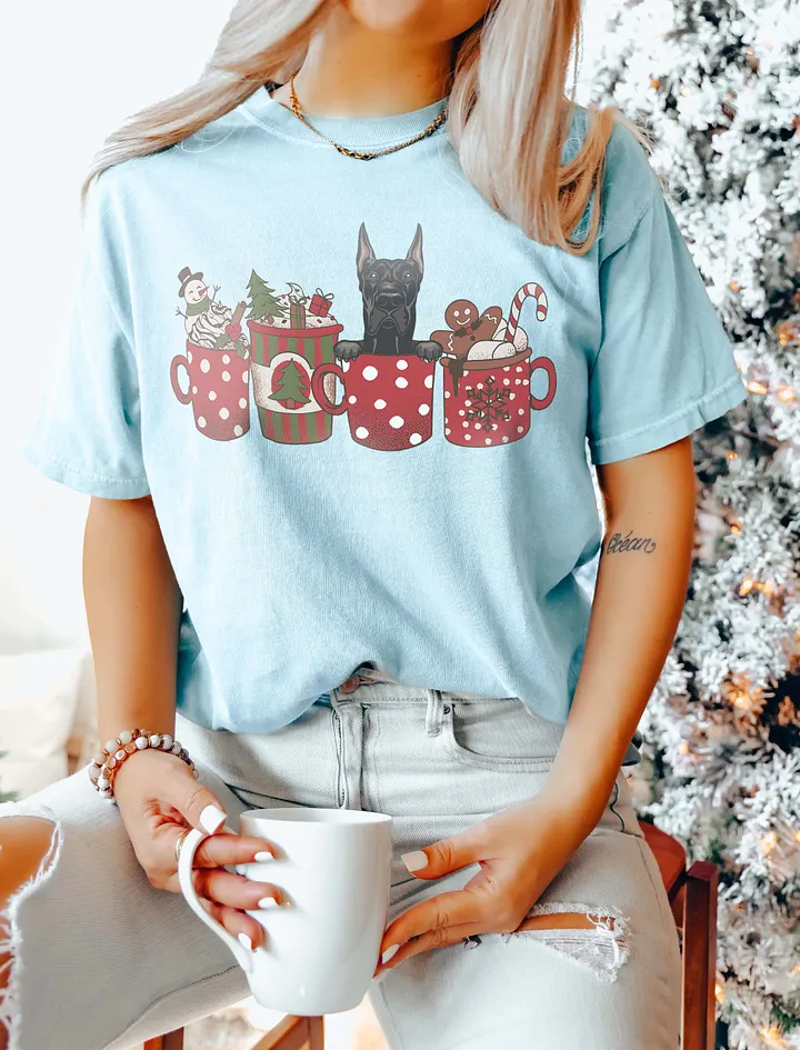 Cute Great Dane in a Christmas Cup T-Shirt | Funny Christmas Pup in a Cup product image (6)