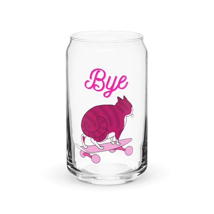 "Bye" Pink Skater Cat Can-Shaped Glass with or without Lid & Straw product image (1)