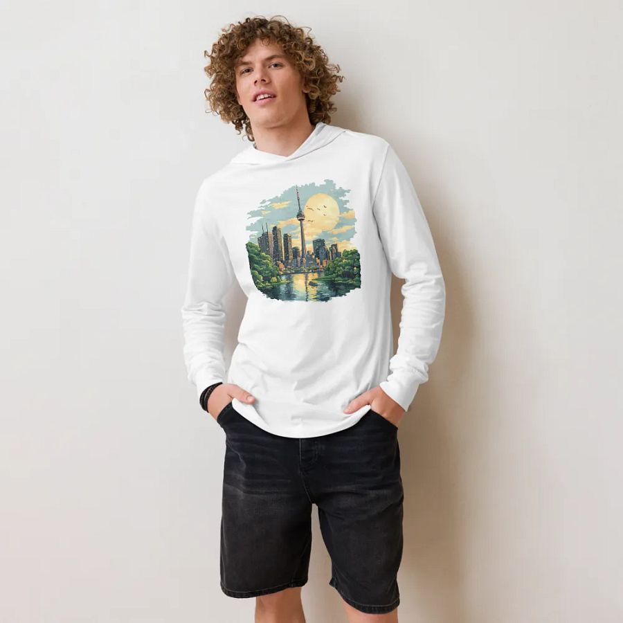 Toronto Vibes Unisex Hooded Tee – CN Tower Sunset product image (4)