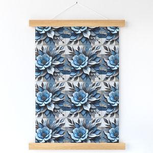 Seamless Pattern - Painted Floral Tile Pattern 3 in Shades of Blue and Gray product image (12)