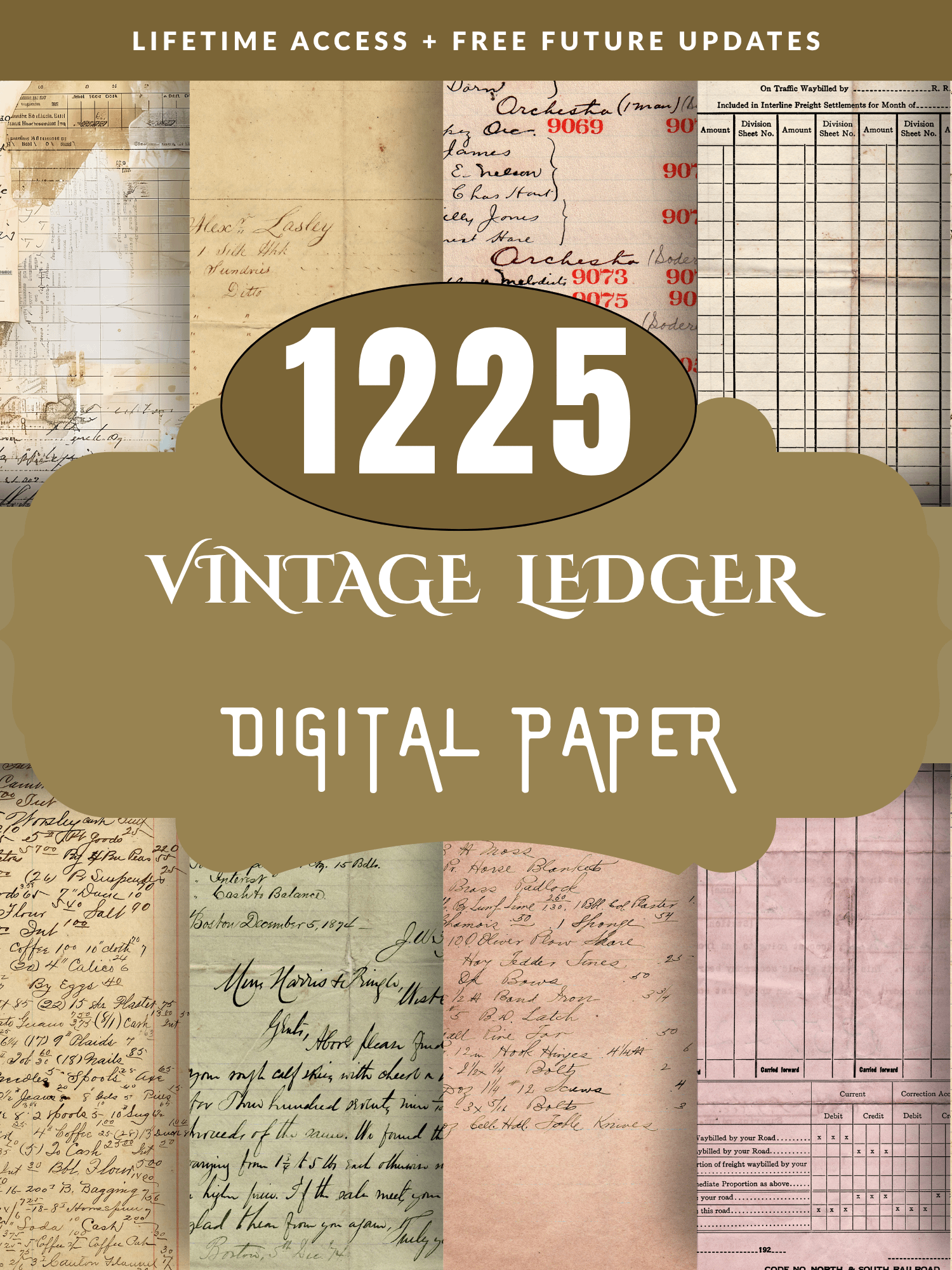 Vintage Ledger Pages printable antique junk journal paper digital collage sheet product image (2)
