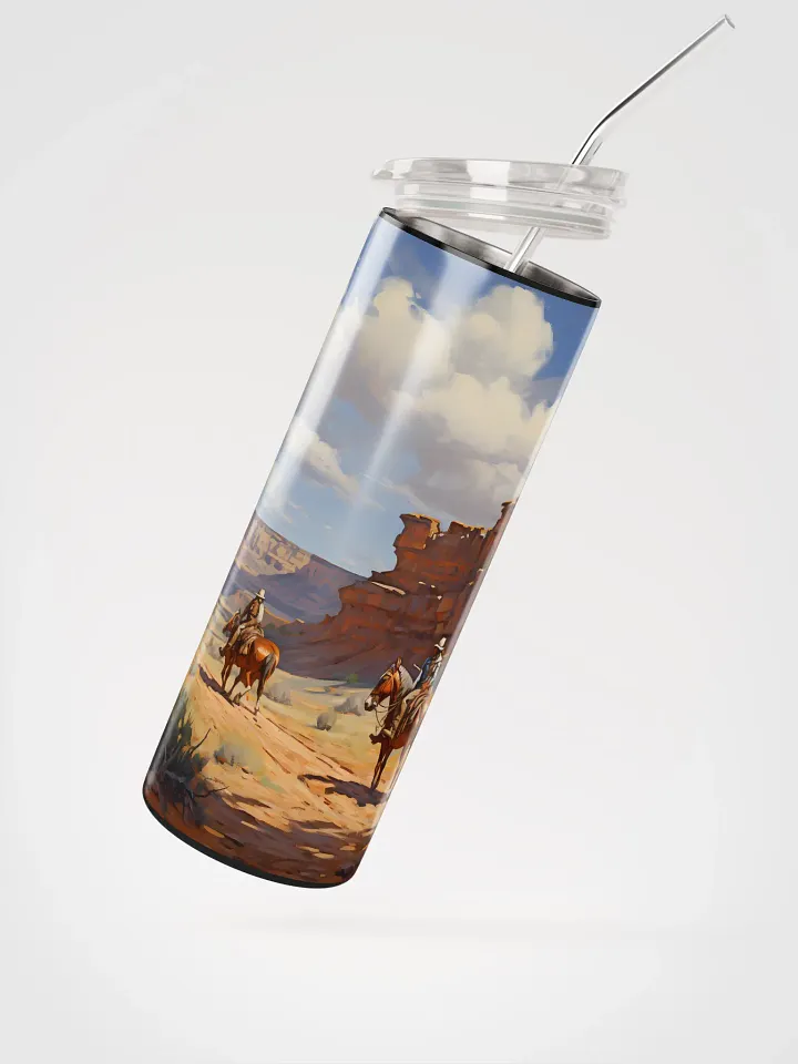 Southwest Cowboy Tumbler Desert Scene Skinny Tumbler with Straw, 20oz, Cowboy Decor, Southwest Art, Vintage Drinkware, Western Legends product image (4)