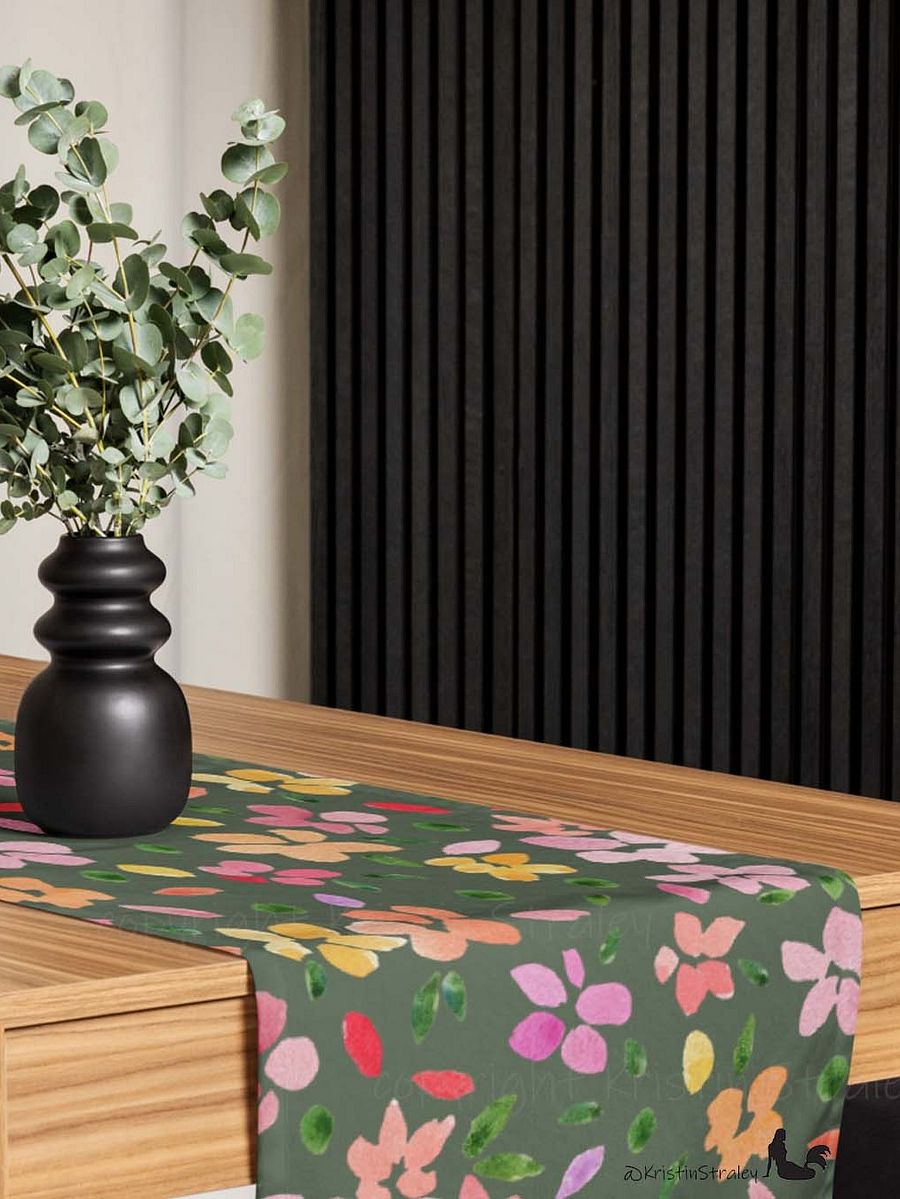 Spring Flowers on Olive Green Table Runner product image (8)