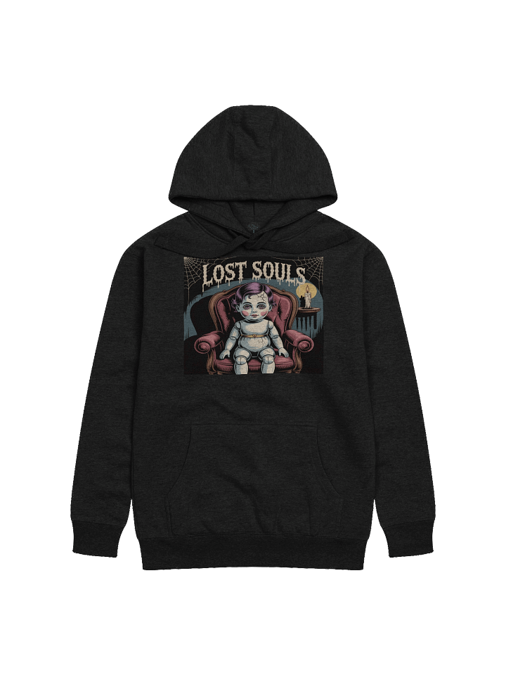 Lost Souls Unisex Premium Hoodie - Exclusive Creepy Baby Doll in Gothic Armchair Design with Cobweb Accents product image (10)
