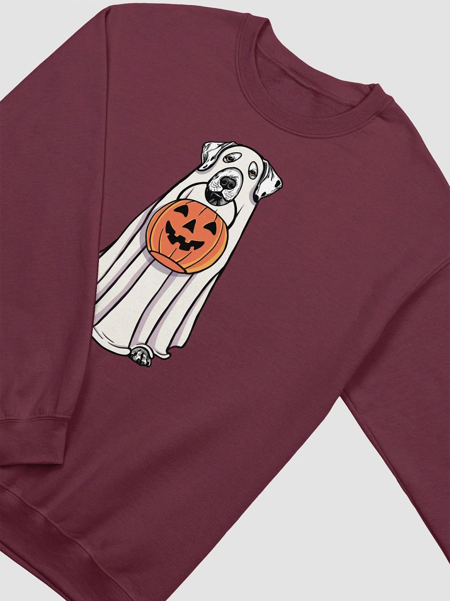 Funny Halloween Dalmatian Sweatshirt | Funny Dog Wearing a Ghost Costume and Holding a Pumpkin Basket product image (13)