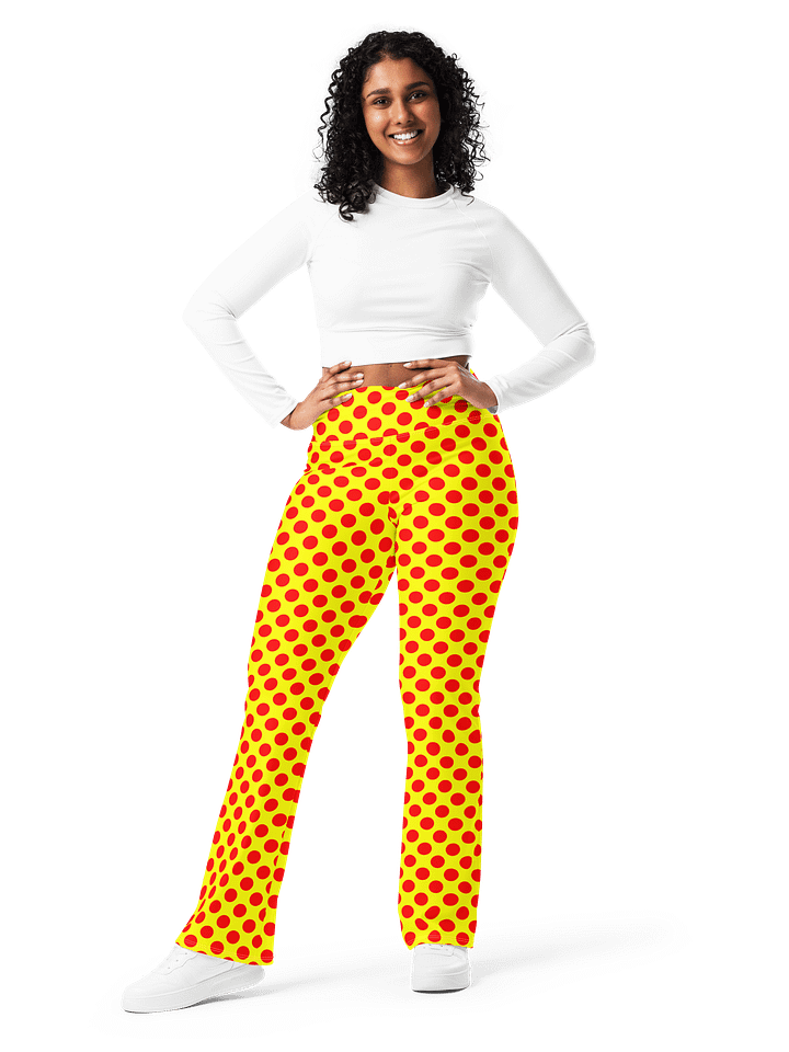 Red Polka Dots on Yellow Flare Leggings product image (1)