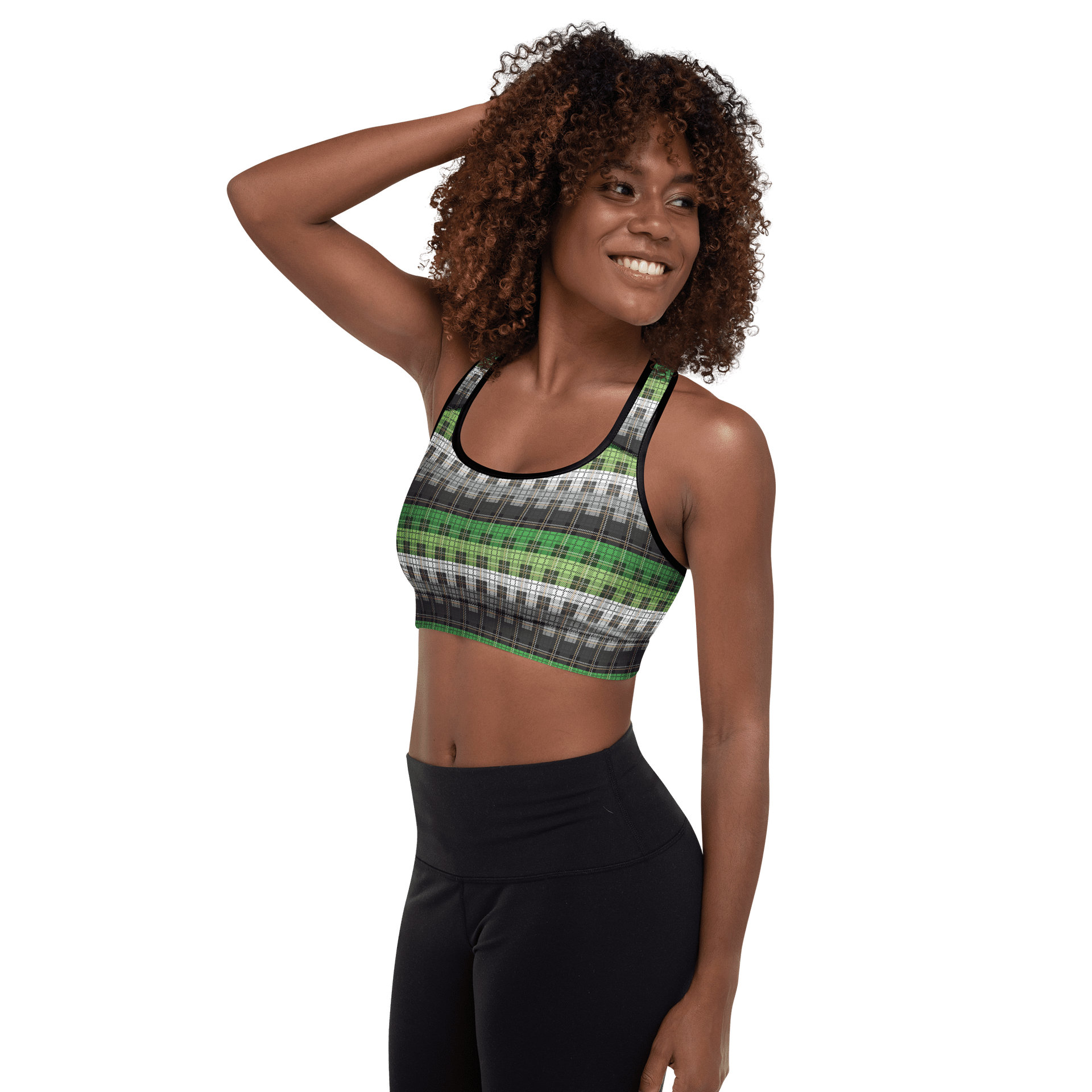 Aromantic Pride Plaid Padded Sports Bra product image (5)