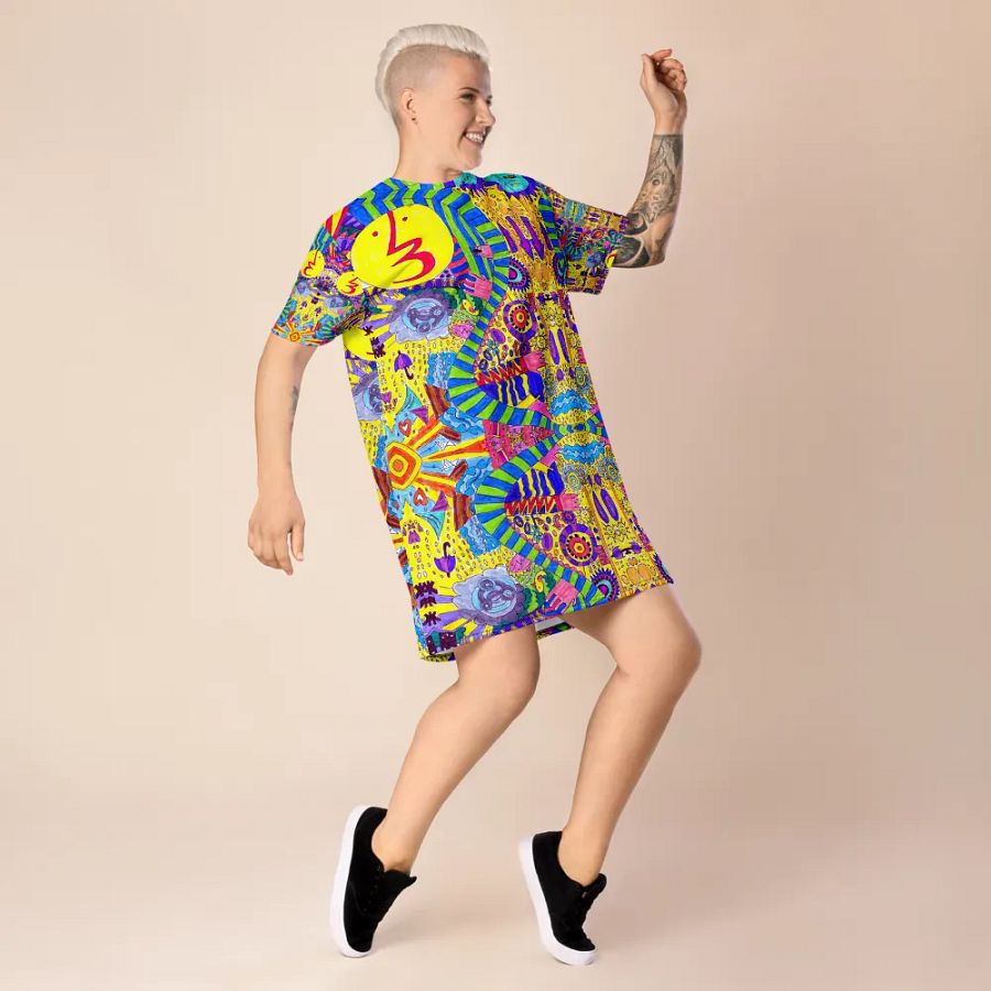 Abstract Colourful Doodle Ladies T Shirt Dress product image (4)