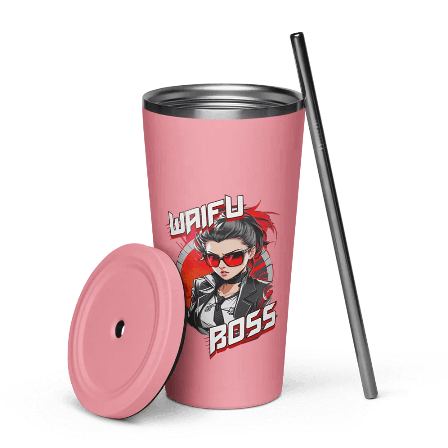 Waifu Boss 20 oz Tumbler Cup - Pink - Insulated Tumbler with a Straw v1 product image (7)