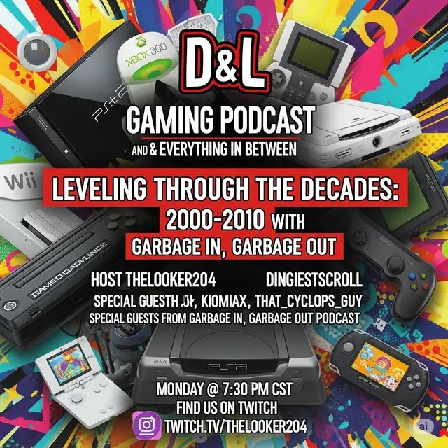 Come join us tomorrow as we stroll down memory lane. Cohost @dingiestscroll And special guests from Garbage In Garbage Out  @KiomiaX @neo_deth @that_cyclops_guy  https://www.twitch.tv/thelooker204#GamingPodcast #PodcastLive #StreamerAdvice #twitch #streamer #BigAnnouncement #DLGaming 