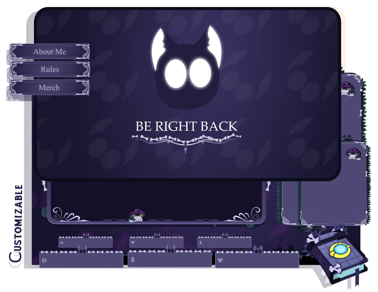 ANIMATED Twitch Stream Package Overlay, Magic stream overlay, Dark magical overlay, Halloween Spooky, Vivid Gothic Black Cat, Spooky Book product image (1)