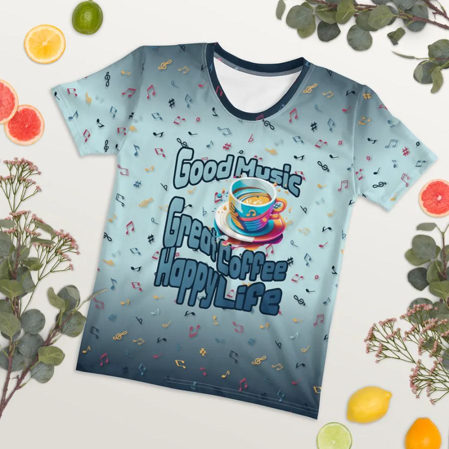 Good Music Great Coffee Happy Life All Over Print T-shirt product image (7)