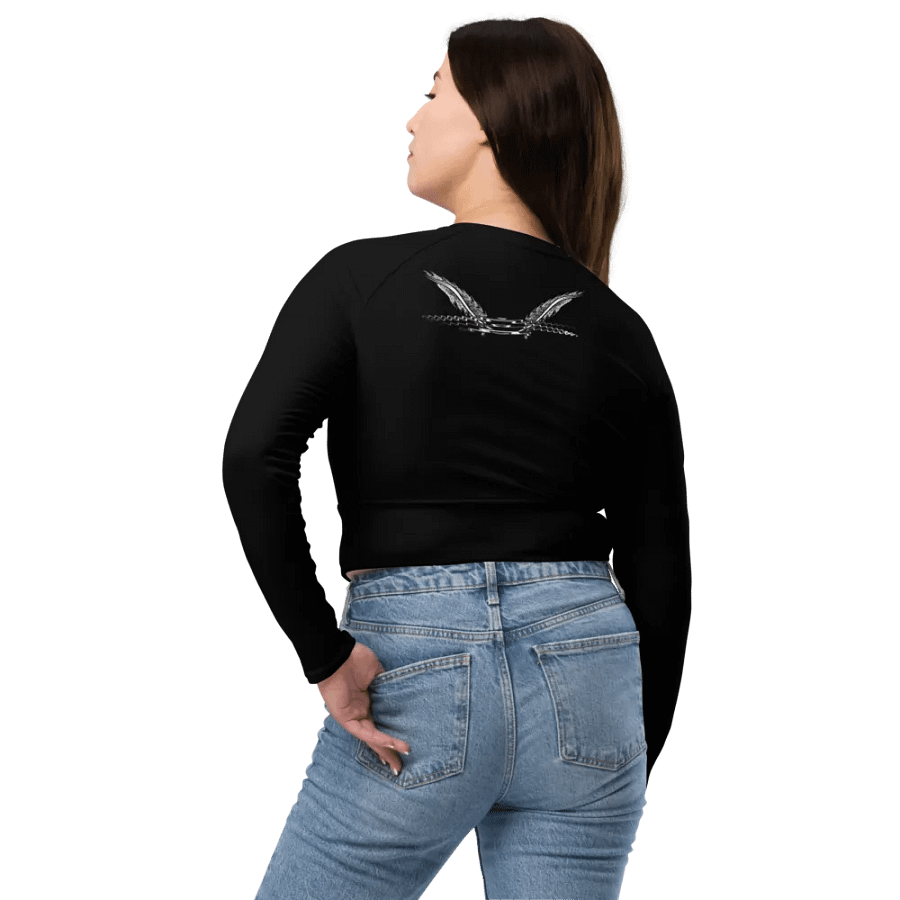Recycled Long Sleeve Crop Top - Black - White HApex Gear White Logo product image (8)