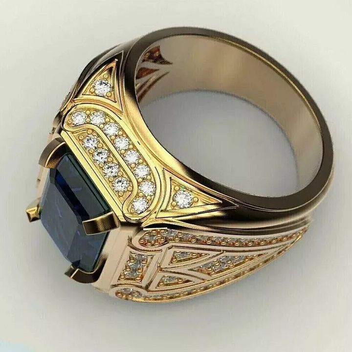 3 Ct Emerald Cut Simulated Sapphire Men Wedding Ring 14K Yellow Gold Over Silver product image (1)