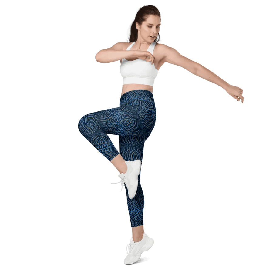 Ladies leggings with pockets in  blue and dark teal design. up to 6 XL size. product image (11)