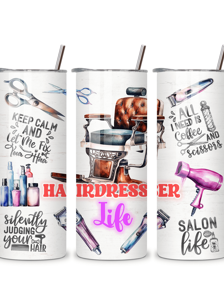 Hairdresser Life 20oz Skinny Tumbler with Metal Straw – Fun Salon-Themed Design – Double-Walled Insulated Stainless Steel Tumbler for Hot & Cold Drinks, Gift for Hairstylists product image (4)