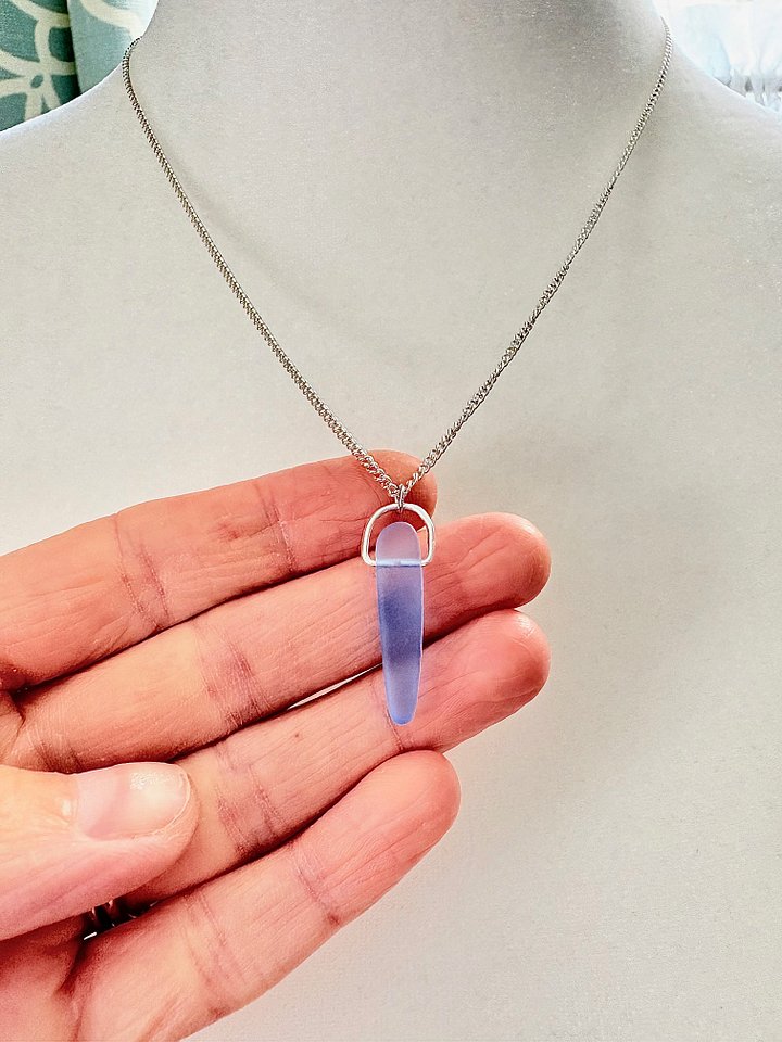 Medium Blue Sea Glass Pendant Necklace | Handmade Coastal Charm Jewelry by Monique Faella Designs™ | MFD-00035 product image (2)