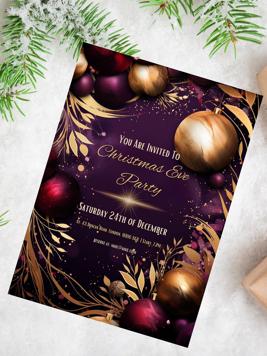 Beautiful Purple and Gold Christmas Party Invitation | Editable in Canva | Christmas Party Printable | Holiday Invitation Template | Canva product image (7)