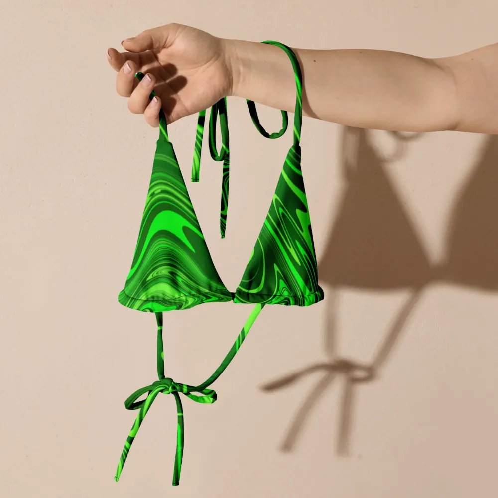 Padded String Bikini Top - Different Shades of Green Digital Fluid Art product image (6)