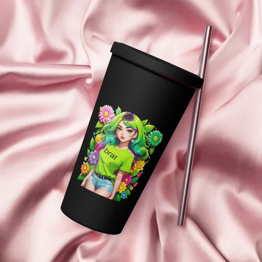 Brat 20 oz Tumbler Cup - Black - Insulated Tumbler with a Straw v4 product image (4)