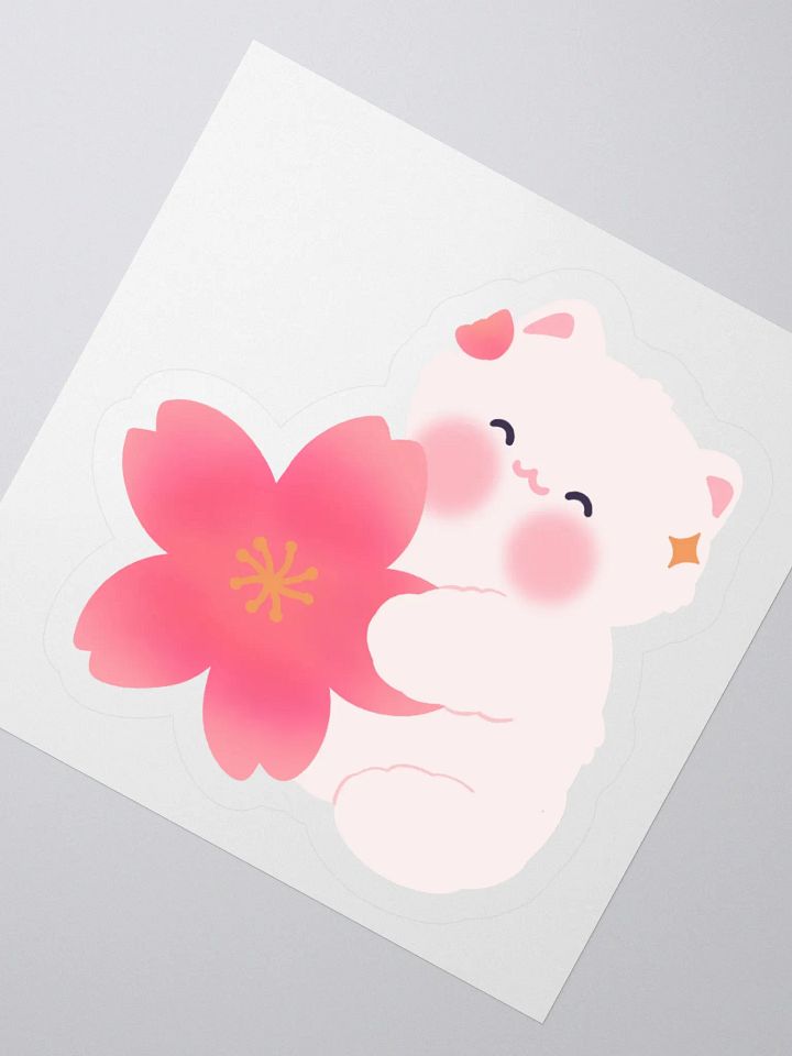 Cherry Blossom White Cat Sticker product image (4)