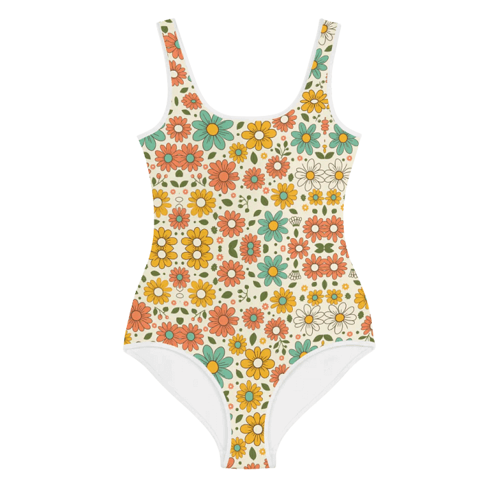 Retro Bloom Youth One-Piece Swimsuit – Fun Florals for Sunny Days product image (1)