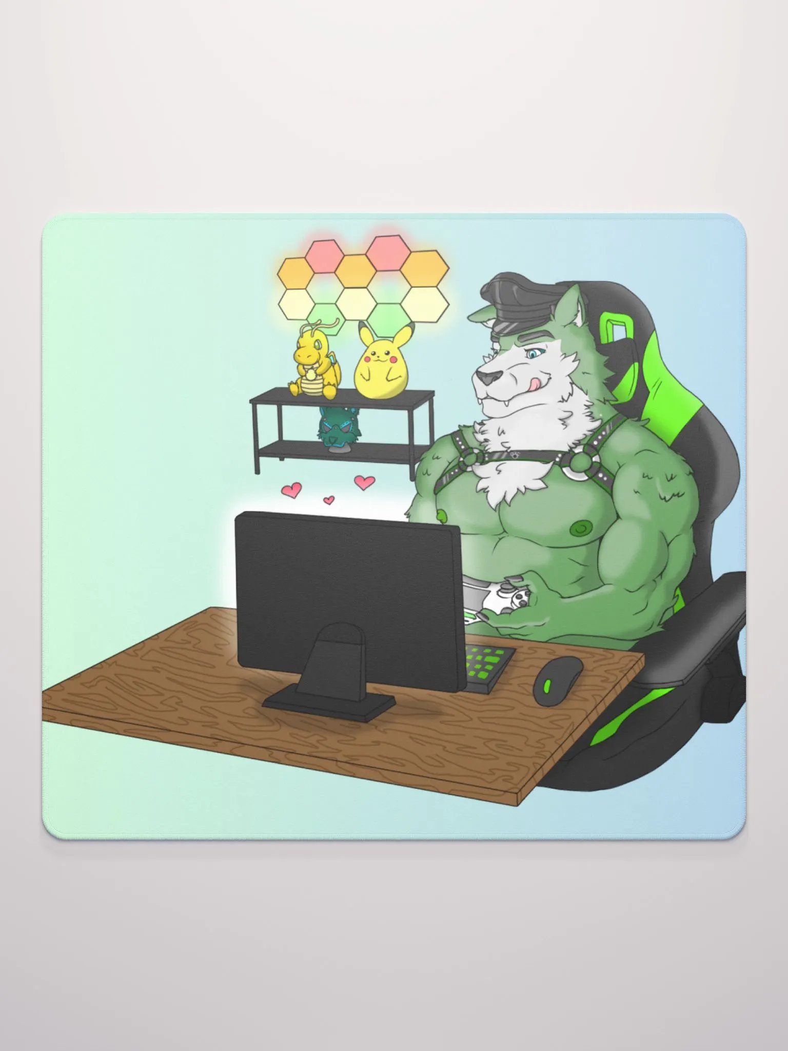 Cozy Wolf Dad Gaming Mouse Pad (Sky Blue / Left) product image (4)