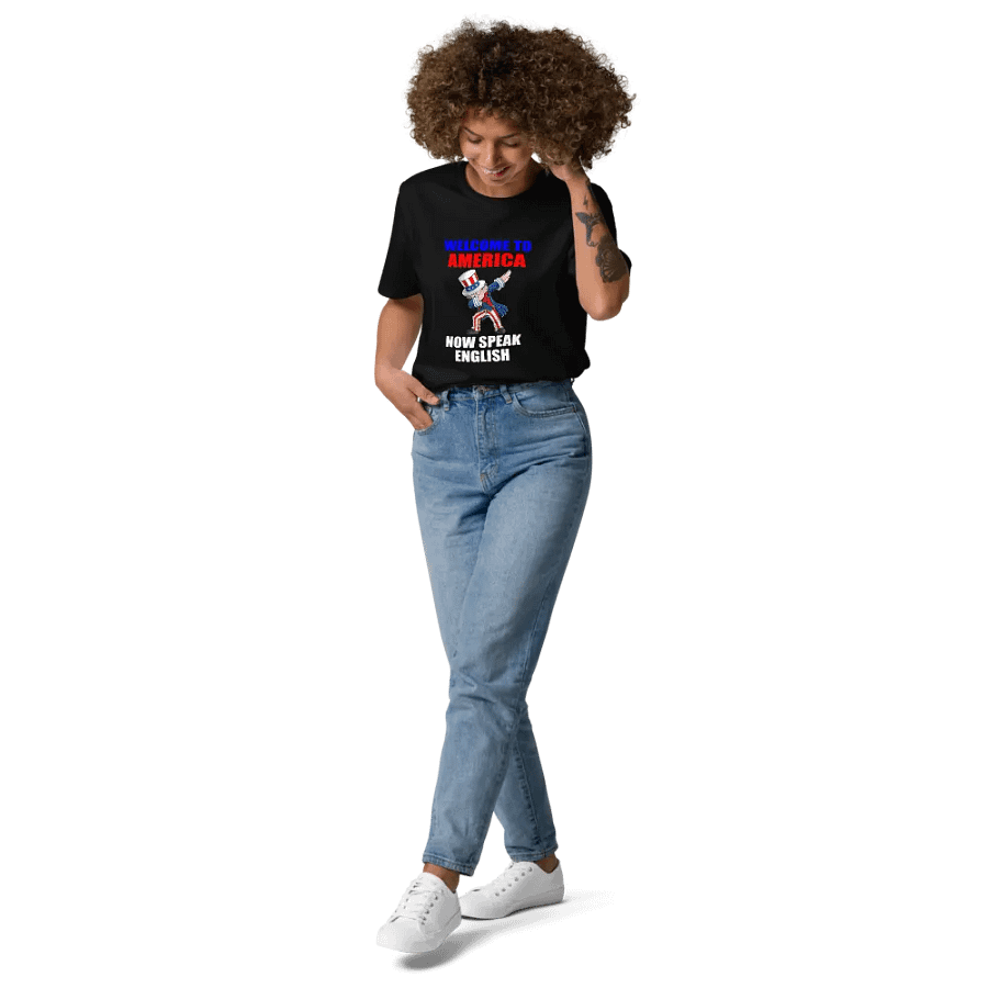 WELCOME TO AMERICA NOW SPEAK ENGLISH FUNNY GREETING SHIRT product image (9)