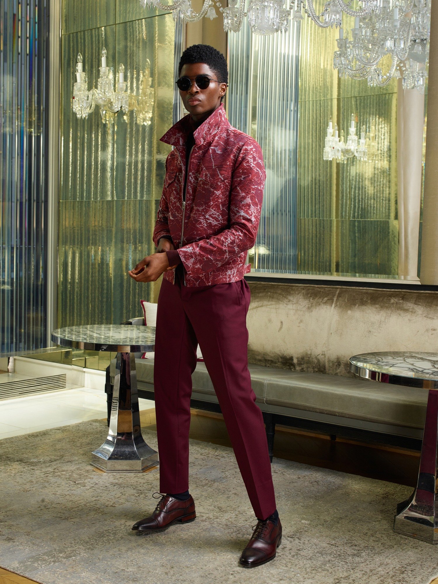 MEN'S BURGUNDY MARBLE BROCADE TRUCKER product image (1)