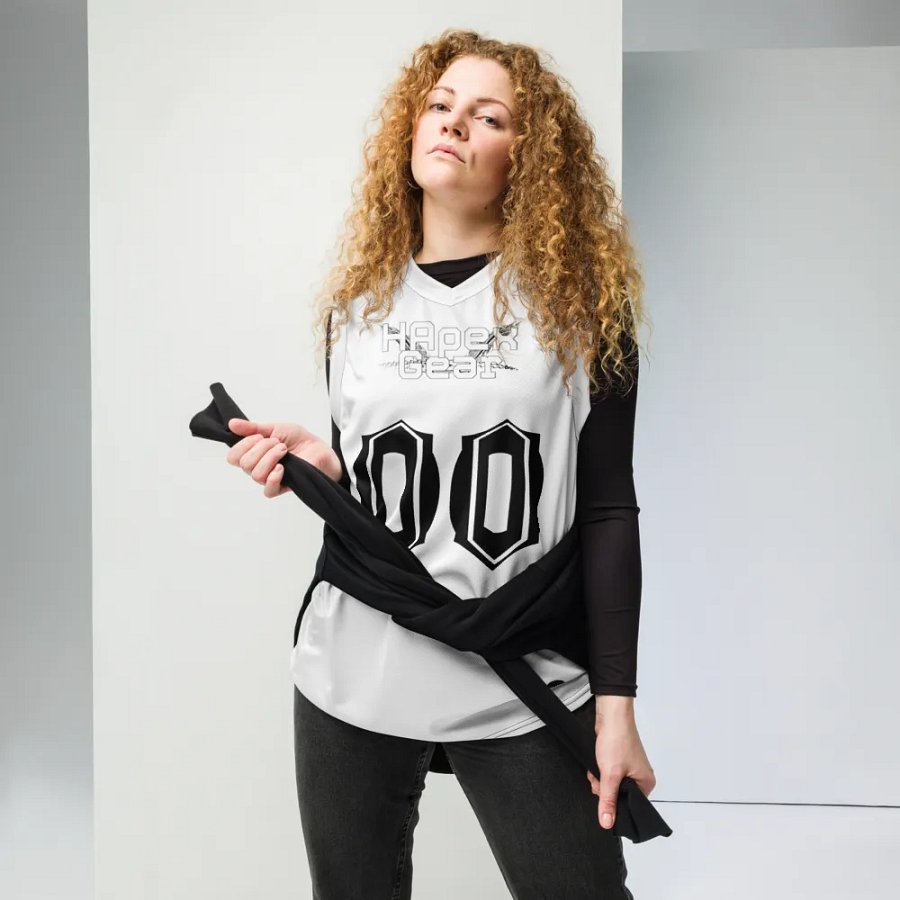 Capital HELAIN - White - Recycled Unisex Basketball Jersey - White HApex Gear Black Logo product image (6)