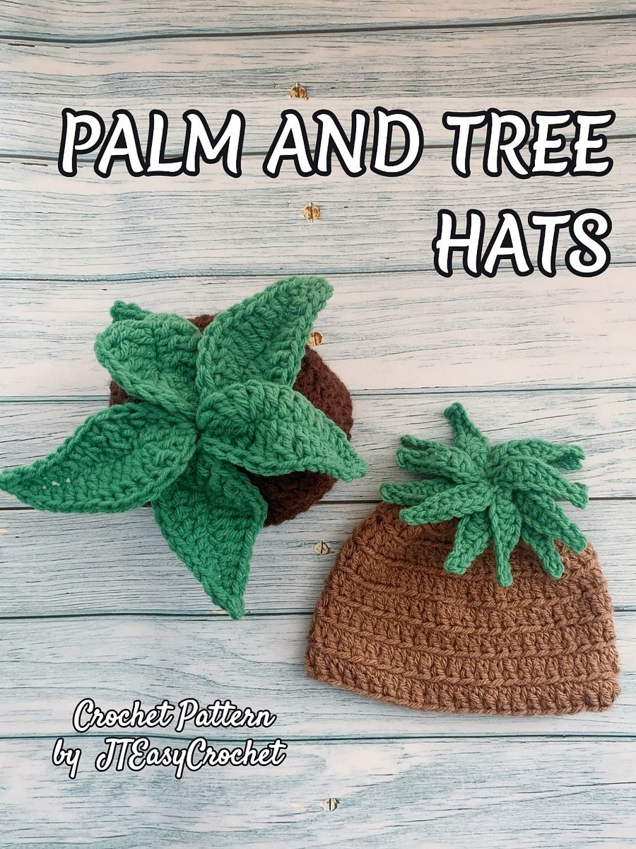 Plant Hat Crochet Patterns with Photos, 2 in 1 Tree and Palm Beanies With Leaves, PDF Instant Download product image (2)