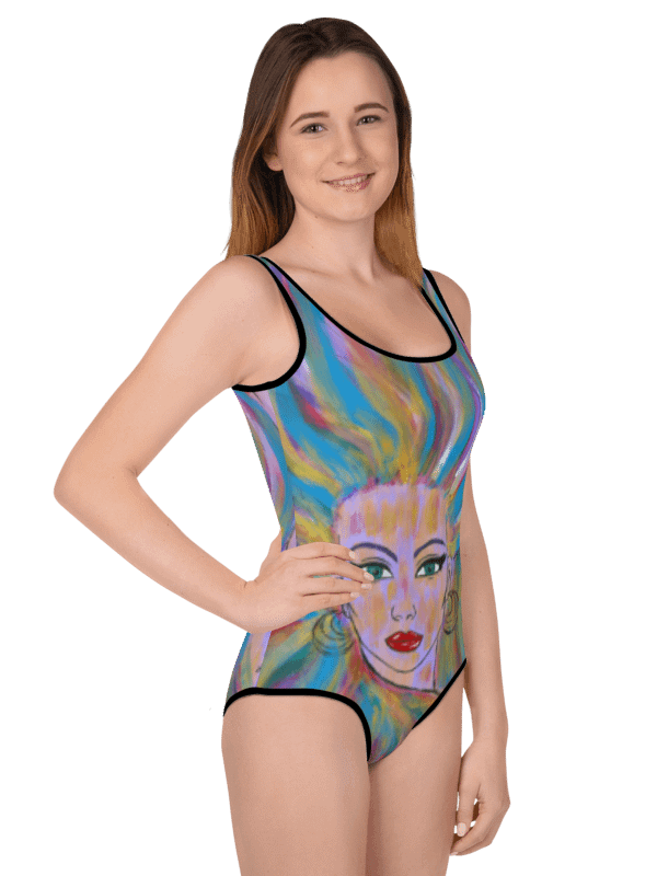 Girl with the colorful hair (art by Dina R.) acrylic painting picture - Youth Swimsuit product image (5)