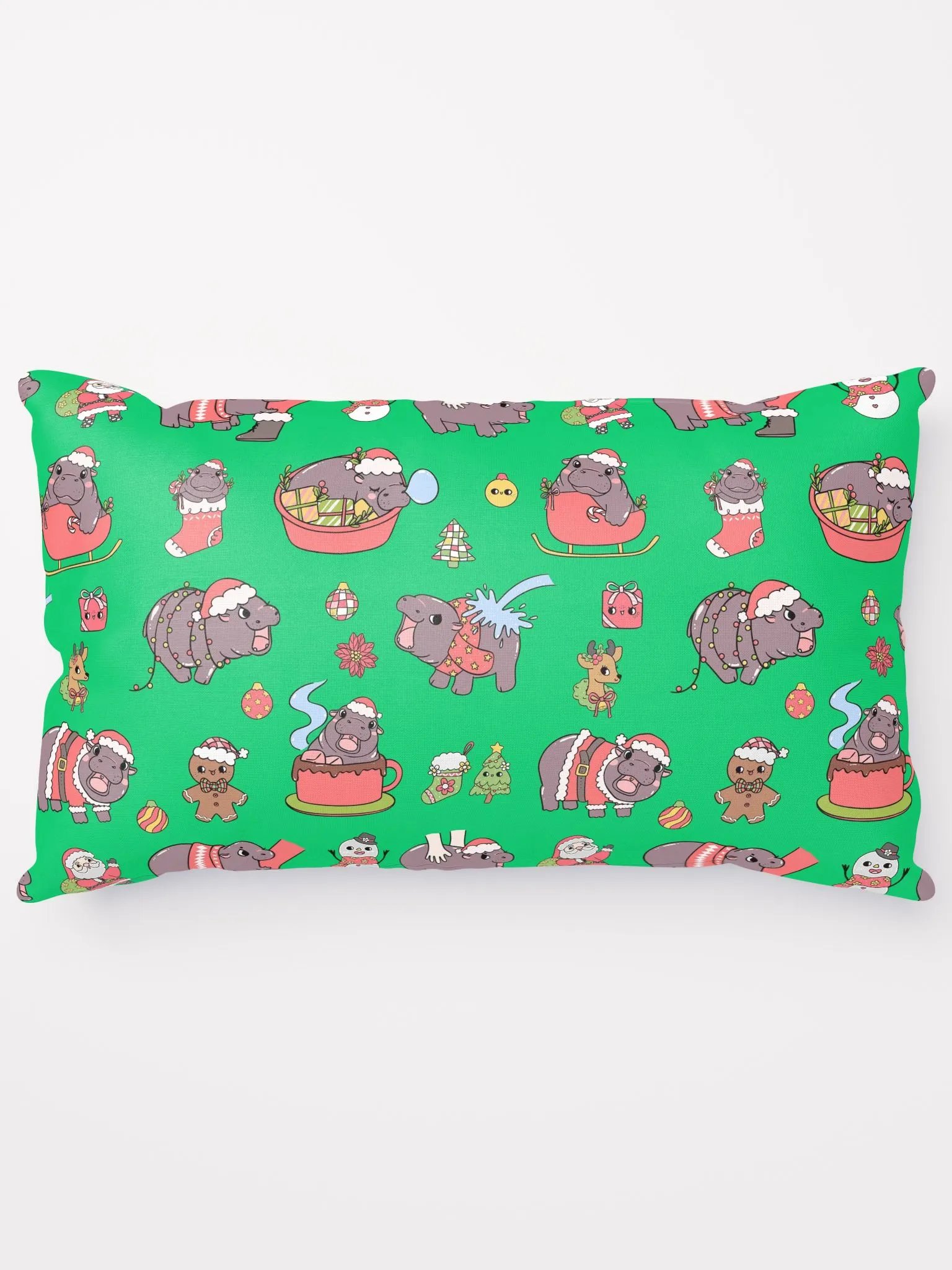 MOODENG'S GREEN CHRISTMAS PILLOW! product image (1)