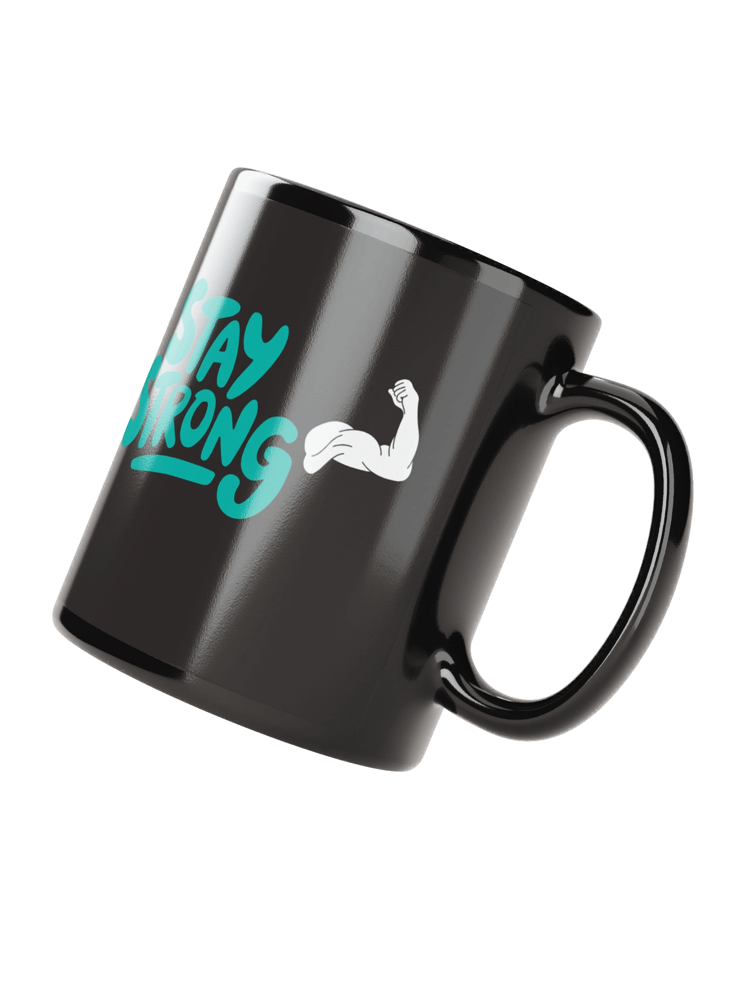 Stay Strong Text with Flexed Bicep Graphic Black Coffee Mug product image (3)