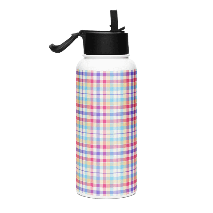 Purple, Pink, and Blue Plaid Water Bottle product image (1)